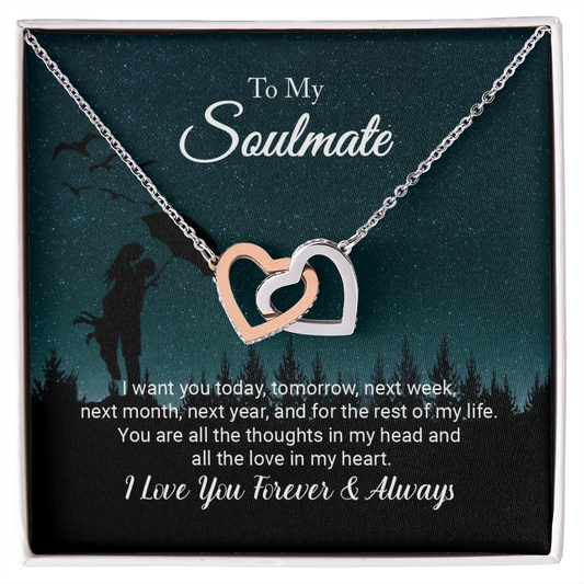To My Soulmate - I Love You Forever; Interlocking Hearts Necklace Set (Love Under the Umbrella)